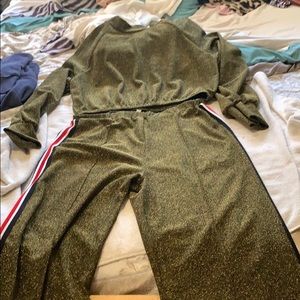 Fashion Nova 2 piece Metallic Gold Pant Set
